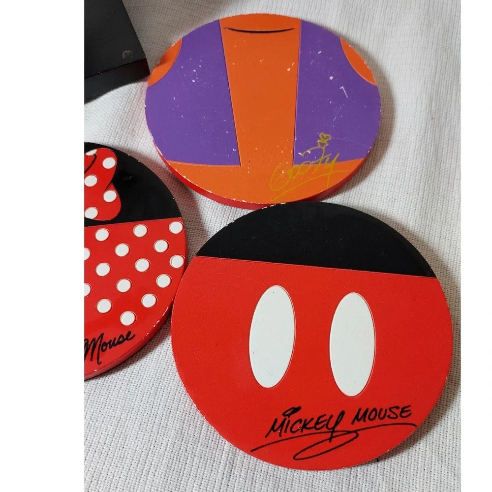 Disney Mickey Mouse Wooden Coaster Set with Holder Red Blue 4pc One‎ Size